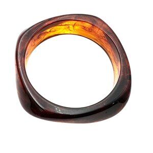 Dark Amber Colored Swirl Lucite Wide Bangle Bracelet Retro Chic Style Stackable